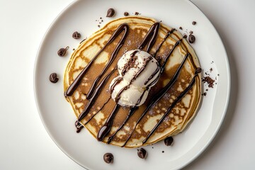 Fototapeta premium Food photography a Ice cream pancakes top view isolated on a white