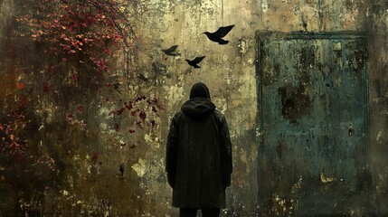 Solitude: A Dark and Brooding Figure Before an Old Door