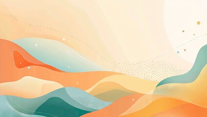 Abstract, flowing shapes in pastel colors, creating a soft, wavy design.  Delicate dotted lines add texture and visual interest.  A light and airy atmosphere is evoked