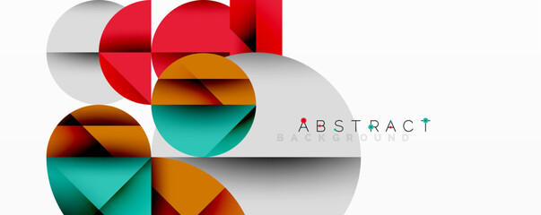Obraz premium Abstract geometric artwork with overlapping circles and gradients, circle square triangle shapes background featuring sharp angular cuts, smooth shading, and structured layered composition