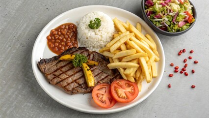 Authentic Brazilian Churrasco Plate with Grilled Steak and Traditional Sides