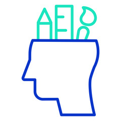 creative thinking head outline dual color icon