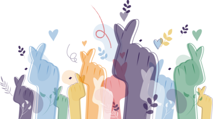 Hands showing the heart symbol. Modern colorful design.