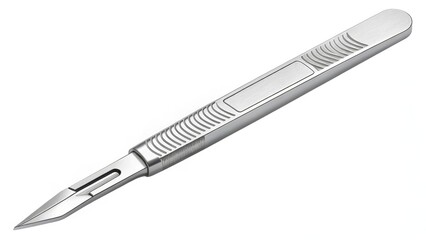A sleek, silver scalpel with a textured handle, commonly used in precision cutting for surgical or craft purposes.