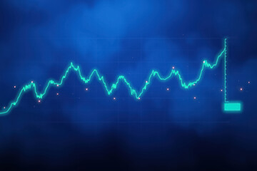Data Visualization: Dynamic Green Line Graph on Intriguing Dark Blue Background with Futuristic Tech Vibe.