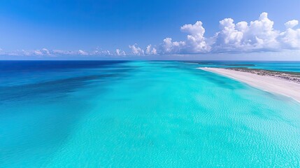 Obraz premium Aerial landscape abstract background idea. A stunning aerial view of a serene turquoise ocean and white sandy beach.