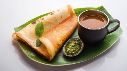 Delicious South Indian Dosa Served with Chutney and Sambar