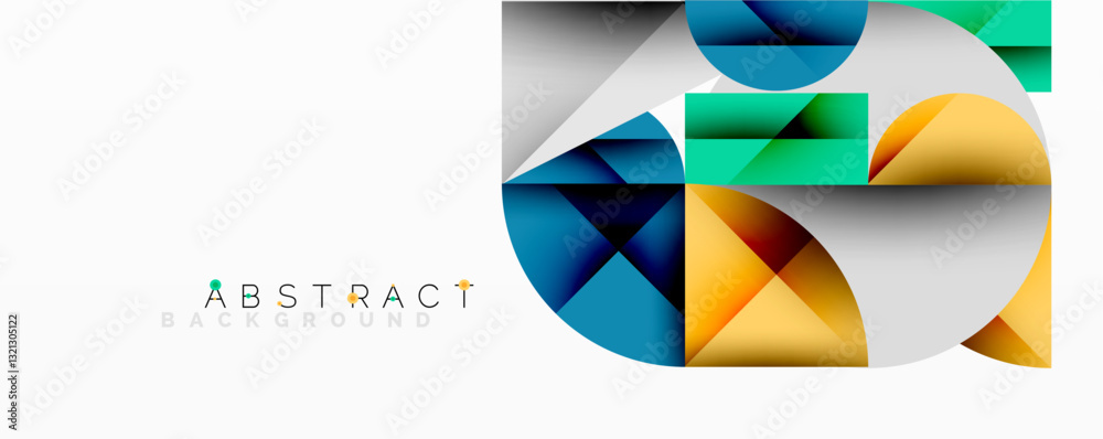 Poster Abstract geometric artwork with overlapping circles and gradients, circle square triangle shapes background featuring sharp angular cuts, smooth shading, and structured layered composition