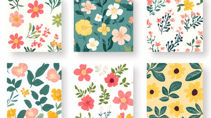 Vector backdrop set for spring. floral design for covers, posters, and greeting cards. Modern-style sale text type, bloom flowers, foliage, and textures. square form.