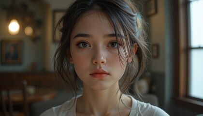 Young Woman Portrait Soft Lighting Indoor Setting