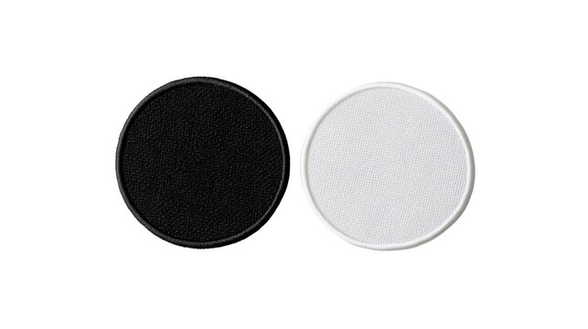 blank black and white round embroidered patch mockup isolated on white background