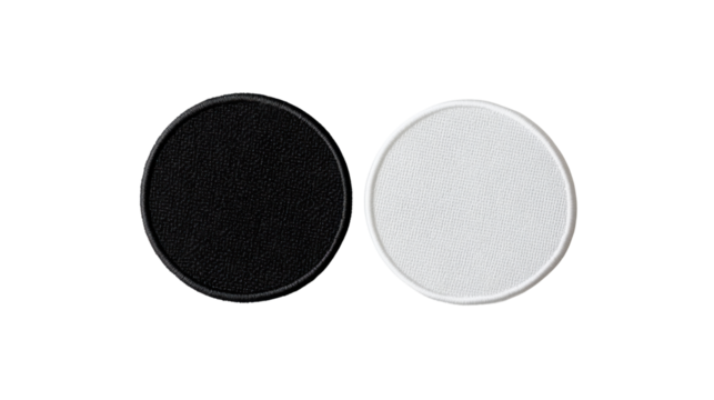 blank black and white round embroidered patch mockup isolated on white background