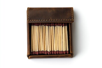 Leather matchbox with matches. (4)