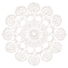 Intricate vintage lace doily with circular floral patterns and delicate details