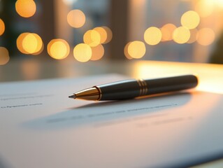 A pen is placed on top of a blank piece of paper, ready for writing