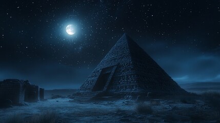Moonlit Majesty, The Great Pyramid under a starry, celestial sky