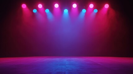 A vibrant stage with colorful lighting effects, creating an energetic atmosphere ready for a performance or event.
