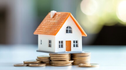 Small Toy House on Stack of Coins Symbolizing Real Estate Investment