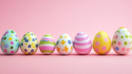 An isolated set of 3D Easter templates featuring painted eggs on a pink backdrop.