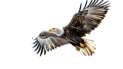 banner material, posters, and materials for making presentations. eagle flapping its wings to fly on a white background as text space © FM