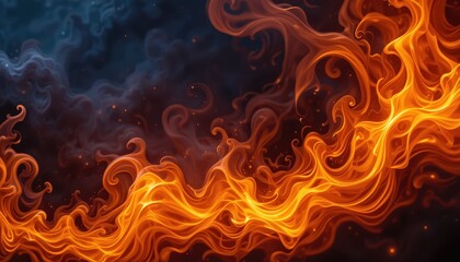 Abstract Swirling Flames Of Orange And Gray Smoke