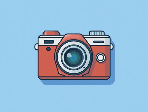 Creative Illustration of a Vintage Camera on a Blue Background Showcasing a Classic Design and Vibrant Colors