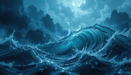 Dramatic Ocean Wave Under a Dark Cloudy Sky