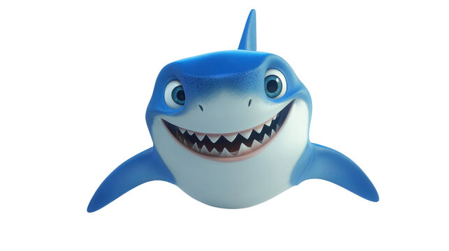 blue cartoon shark swimming joyfully and smile isolated on white background