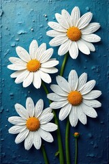 Impasto oil painting of white daisies, textured surface, texture, blossom, daisies