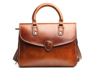 A designer handbag with elegant leather textures, high-resolution, perfect lighting, isolated on a white background