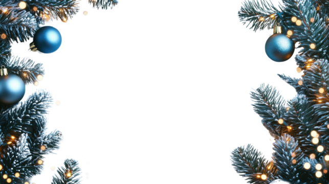 christmas background with christmas tree branches and balls isolated on white background