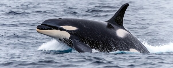 Fototapeta premium A majestic killer whale surfaces through the ocean water gracefully