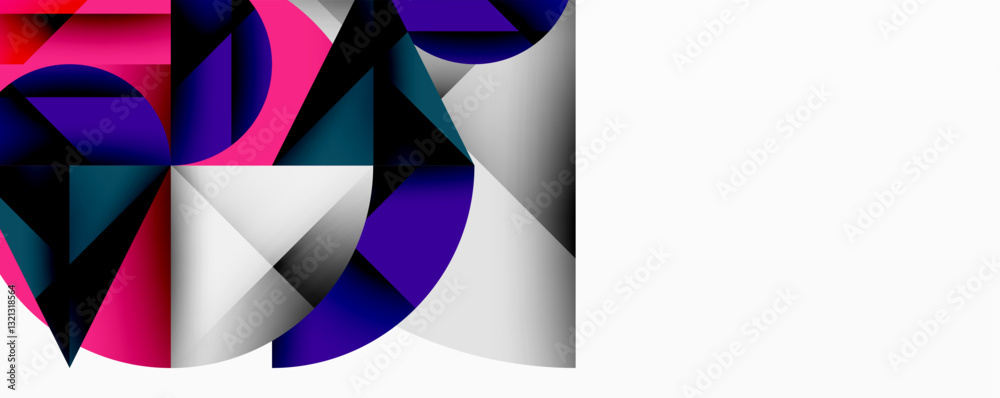 Poster Modern abstract composition with layered circles and angular segments featuring gradients, transparency effects, and a structured geometric layout