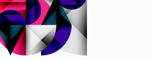 Fototapeta premium Modern abstract composition with layered circles and angular segments featuring gradients, transparency effects, and a structured geometric layout