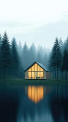 Tranquil Modern Cabin Amidst Stormy Trees