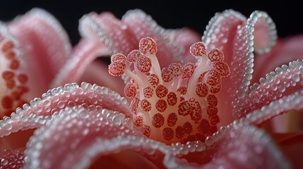 Close-up of delicate pink flower petals with water droplets