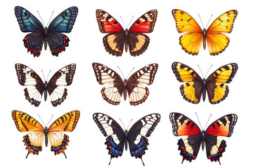A group of butterflies isolated on a transparent background