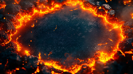 Flaming lava pit in vivid style with fiery colors representing volcanic activity.