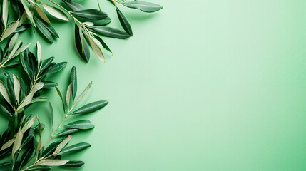 Fototapeta premium Olive branches in minimalist style with green colors for decoration.