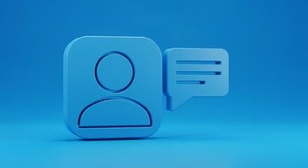 3D Render of Blue User Profile Icon with Message Bubble: Digital Communication and Messaging Concept