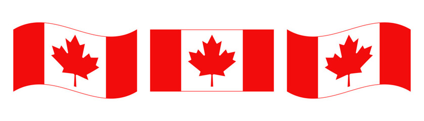 Fototapeta premium Set of Canadian flags are isolated on a transparent background. Correct proportions and colors. Perfect for Canada Day, national celebrations, and patriotic designs. Vector illustration