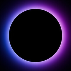 Blue and Purple Neon Lights with a Black Circle on a Dark Background.