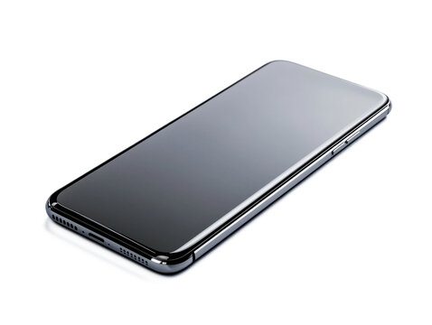 A high-quality modern smartphone, sleek and elegant, isolated on a pure white background, studio lighting, ultra-realistic details