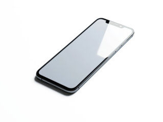 A high-quality modern smartphone, sleek and elegant, isolated on a pure white background, studio lighting, ultra-realistic details
