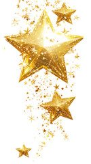A gold star with a lot of glitter is surrounded by other gold stars