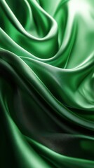 Fototapeta premium Lush green silk fabric draping in gentle waves, highlighting texture and sheen under soft lighting