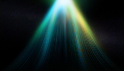 Color light vertical overlay. Blurred yellow-turquoise radiance soft texture on dark black abstract empty space background. Light in the galaxy with gradient colors on black background.