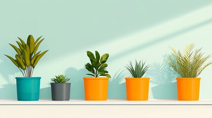 Fototapeta premium Hose plants in pots illustration, front view