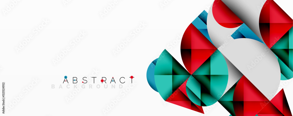 Poster Modern abstract composition with layered circles and angular segments featuring gradients, transparency effects, and a structured geometric layout