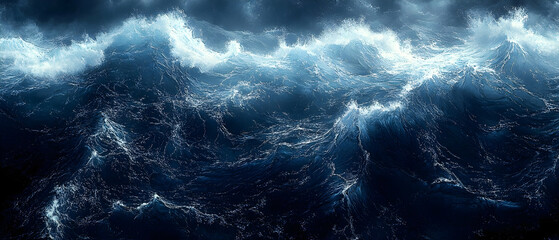 Fototapeta premium Stormy ocean waves, dark sky